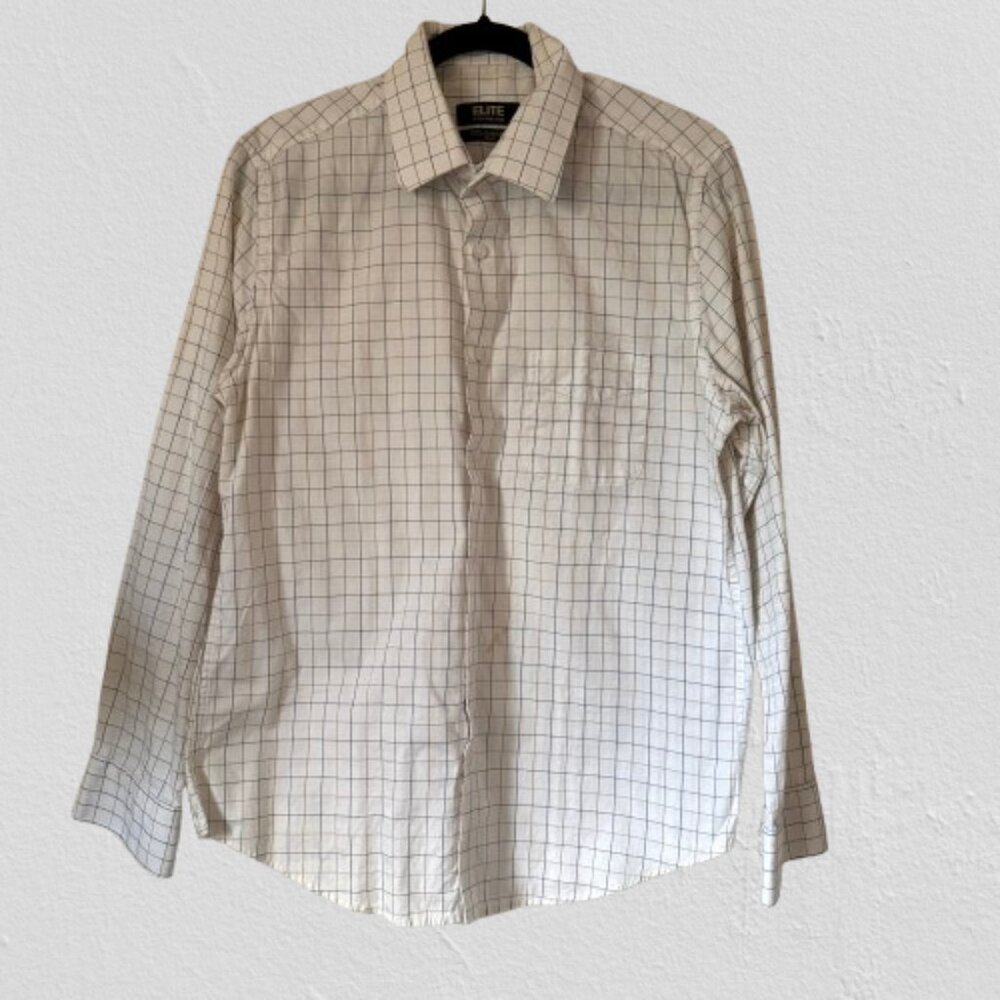Peter England Men's 100% Cotton Plaid White Shirt Large